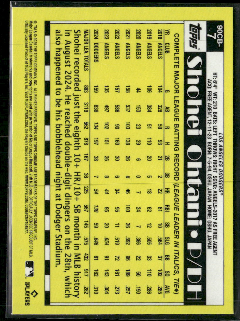 2025 Topps Chrome 1990 Topps Baseball 35th Anniversary Shohei Ohtani #90CB-7