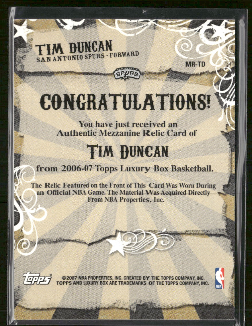 2006-07 Topps Luxury Box Mezzanine Relics Tim Duncan #/349 #MR-TD