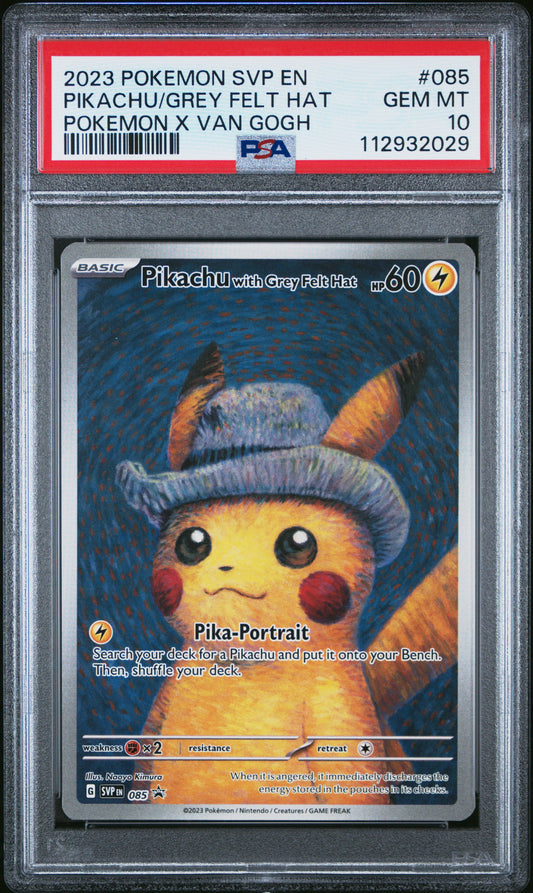 2023 Pokemon Black Star Promo Van Gogh Pikachu Grey Felt Hat 10 PSA #085