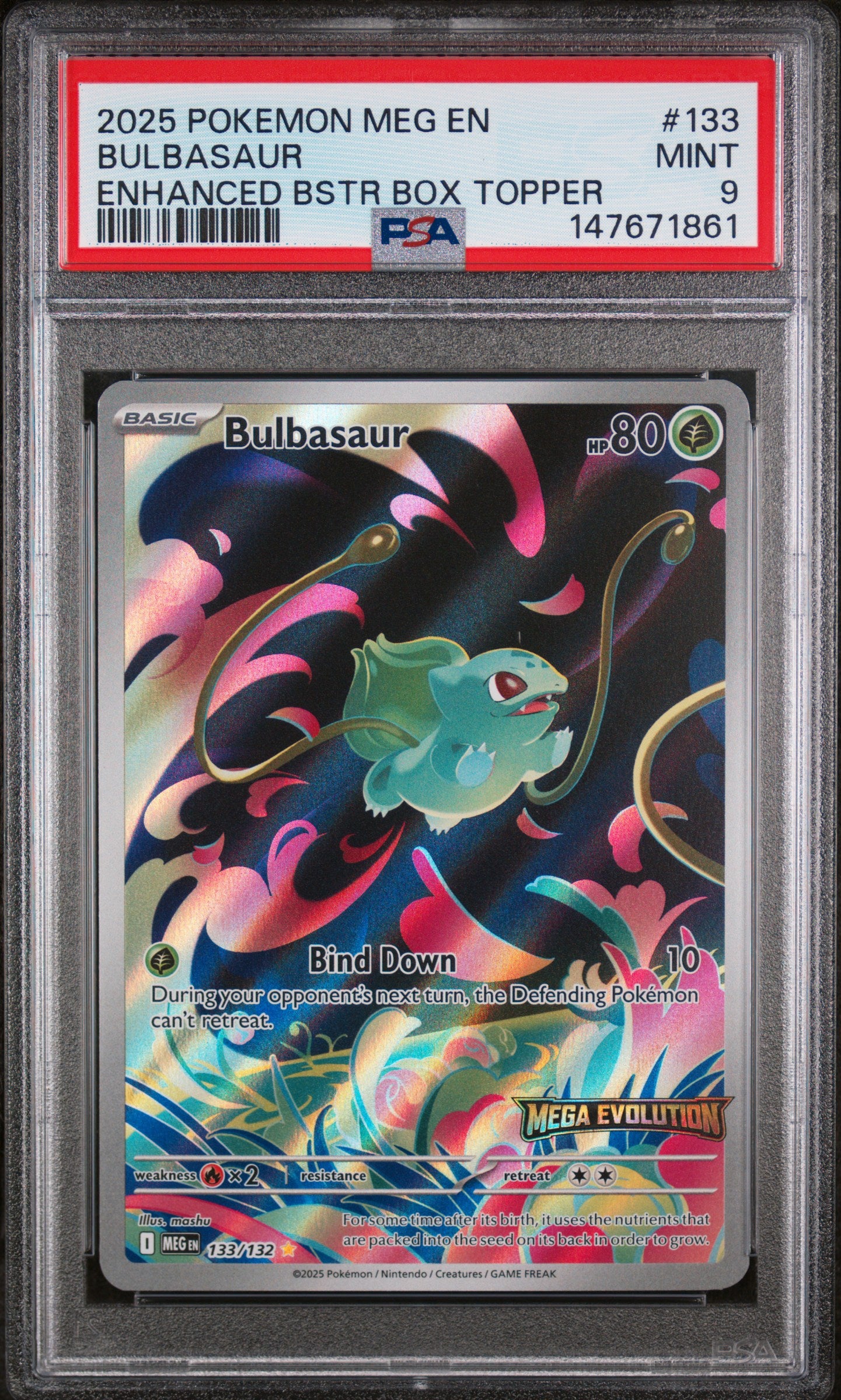 2025 Pokemon Mega Evolution Enhanced Booster Box Topper Bulbasaur 9 PSA #133