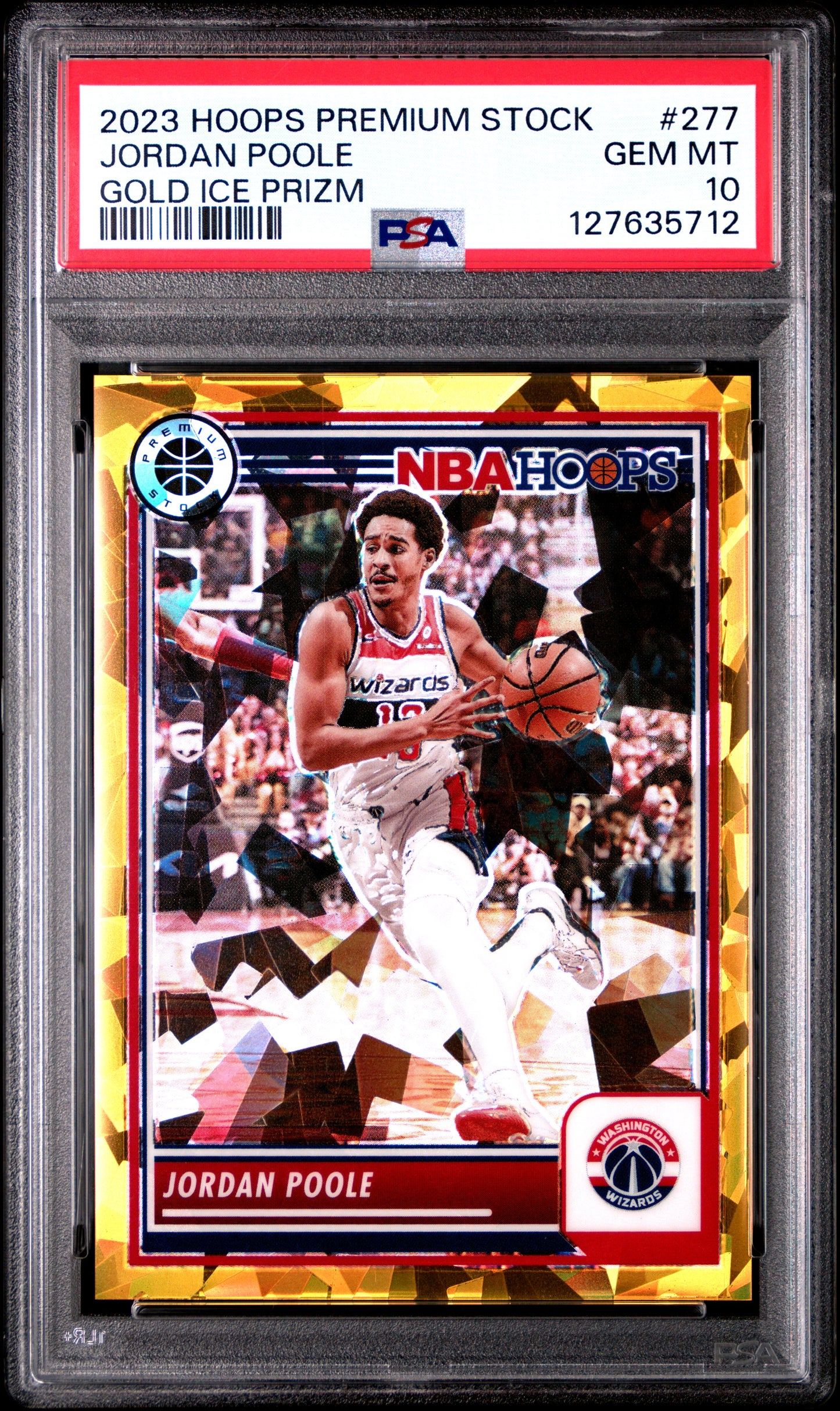 2023 Panini Hoops Premium Stock Gold Ice Prizm Jordan Poole 10 PSA #277