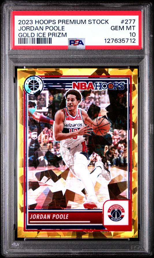2023 Panini Hoops Premium Stock Gold Ice Prizm Jordan Poole 10 PSA #277