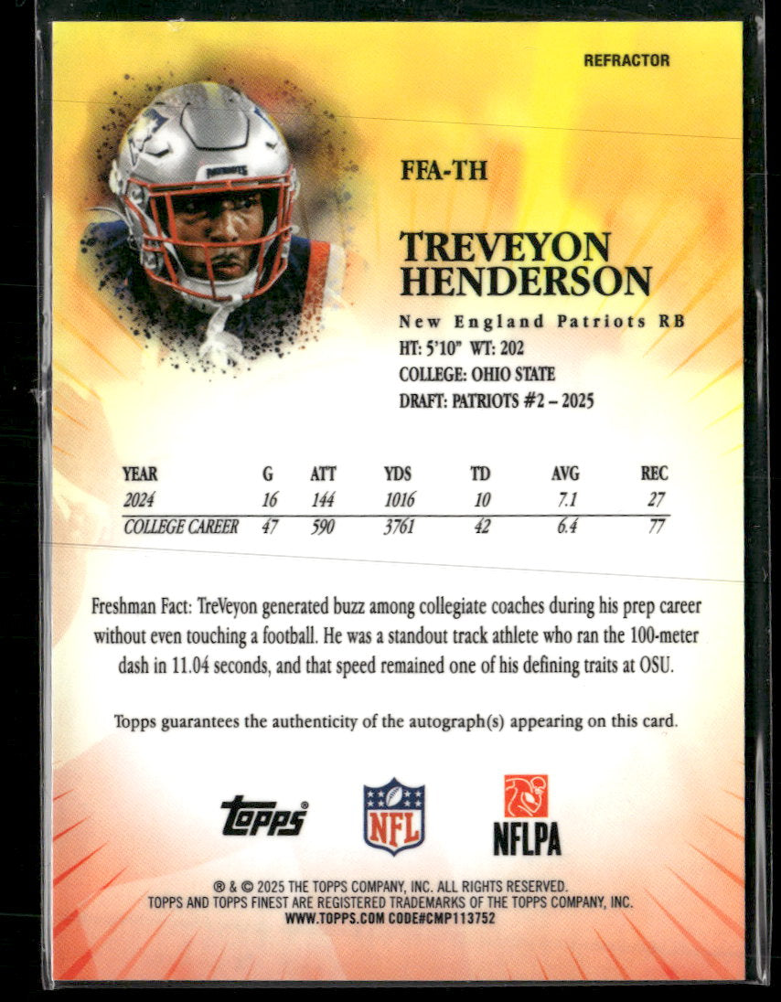 2025 Finest Finest Freshman Autographs TreVeyon Henderson Auto #FFA-TH