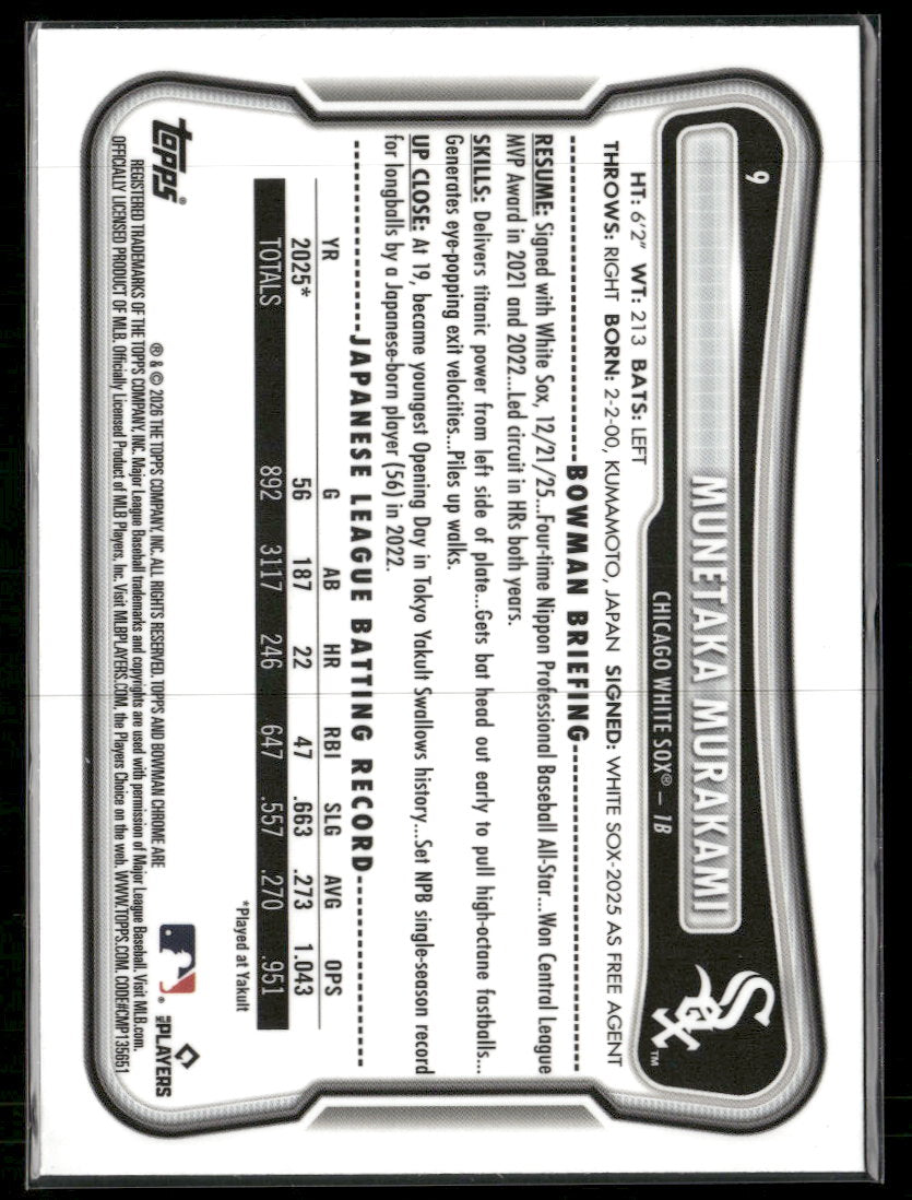 2026 Bowman Chrome Mojo Refractors Munetaka Murakami Rookie #9