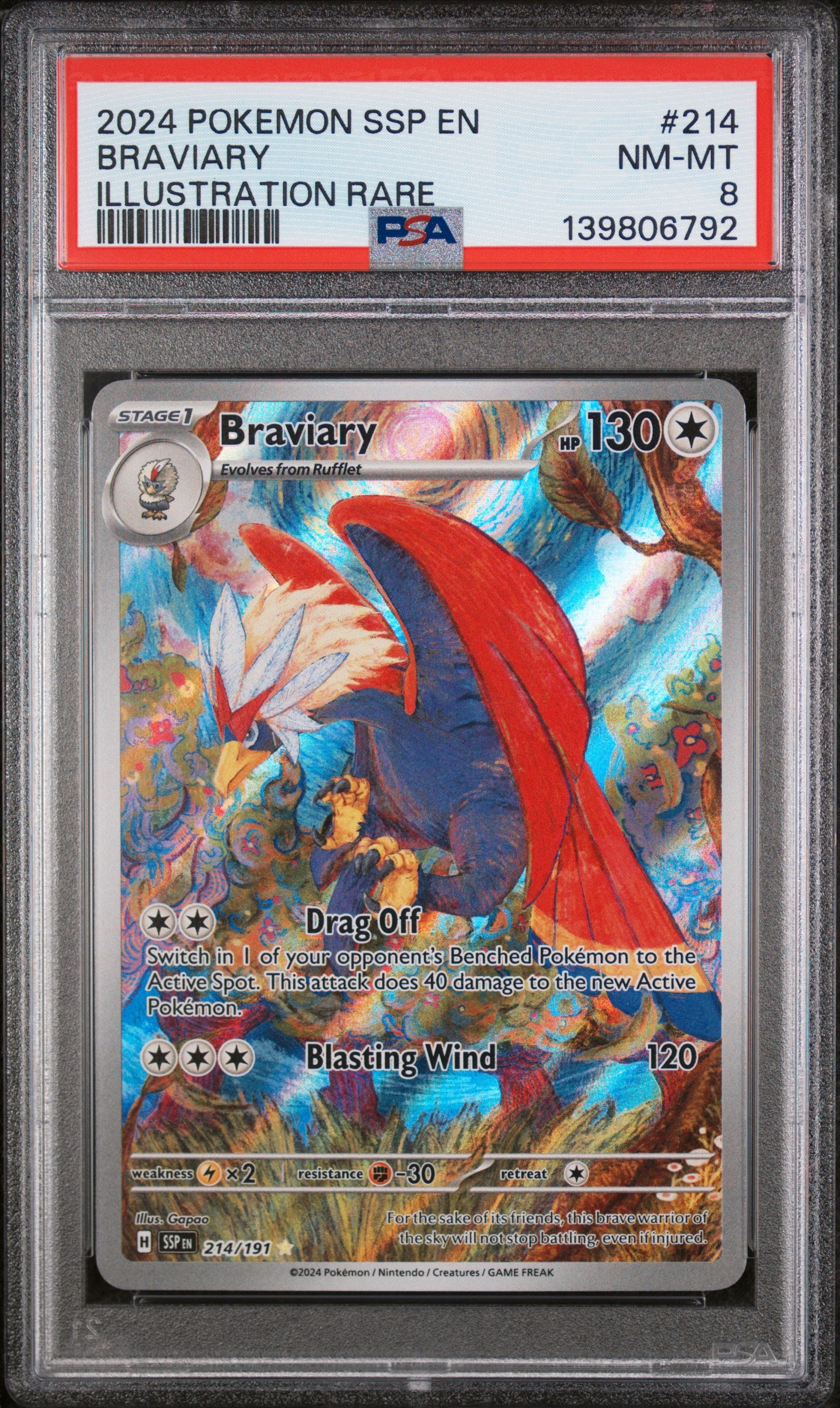 2024 Pokemon Ssp En-Surging Sparks Illustration Rare Braviary 8 PSA #214