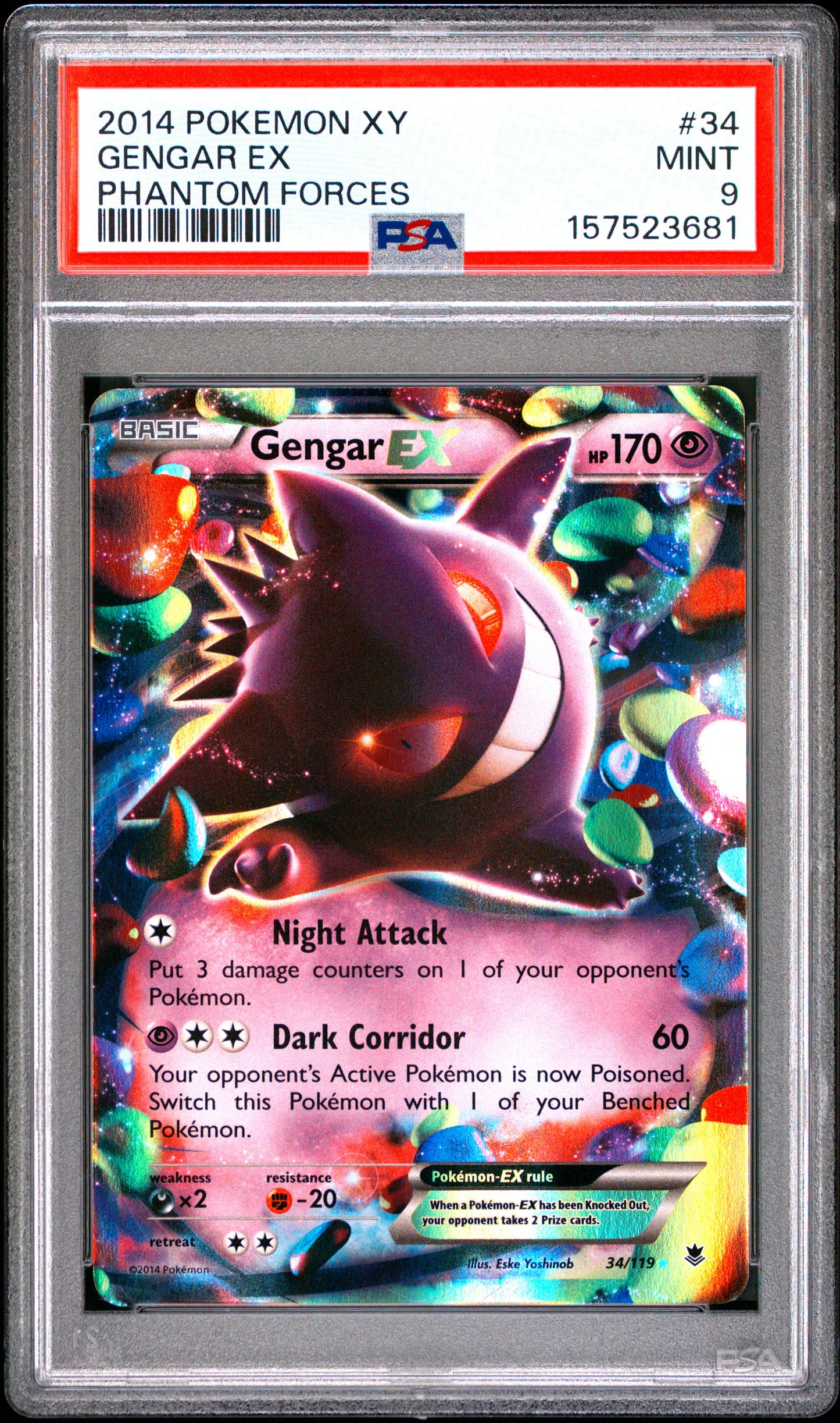 2014 Pokemon Xy Phantom Forces Phantom Forces Gengar Ex 9 PSA #34