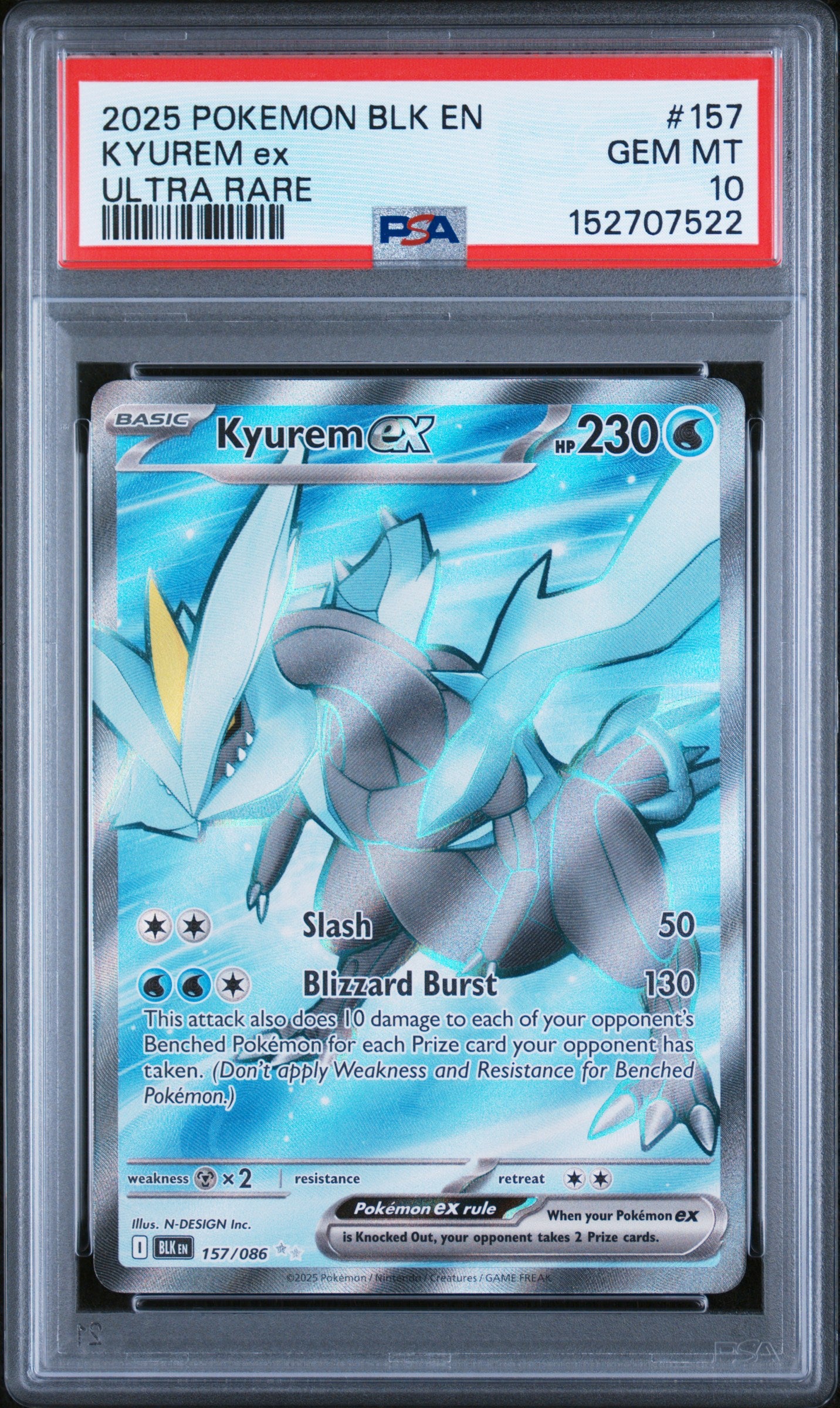 2025 Pokemon Blk En-Black Bolt Ultra Rare Kyurem Ex 10 PSA #157