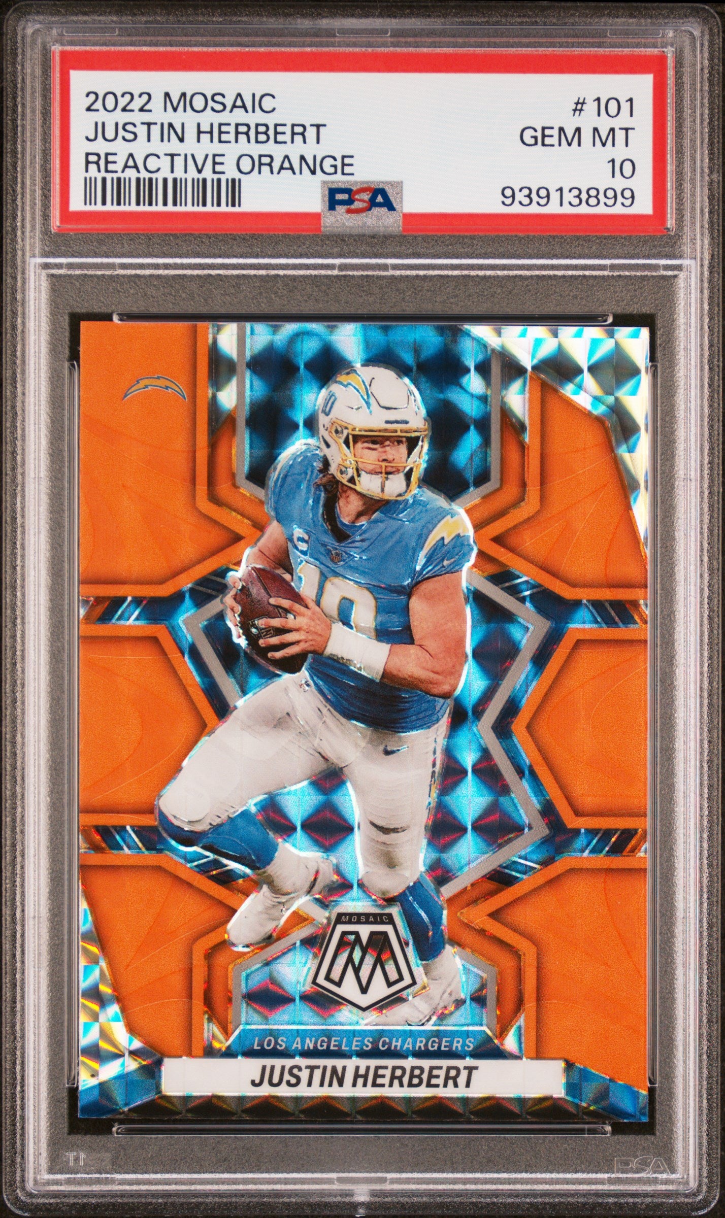 2022 Panini Mosaic Reactive Orange Justin Herbert 10 PSA #101