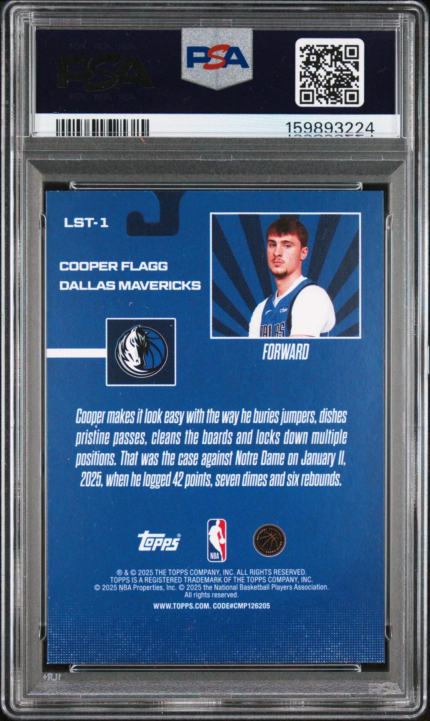 2025 Topps Limited Stock Legends-Surge Cooper Flagg 9 PSA #LST-1