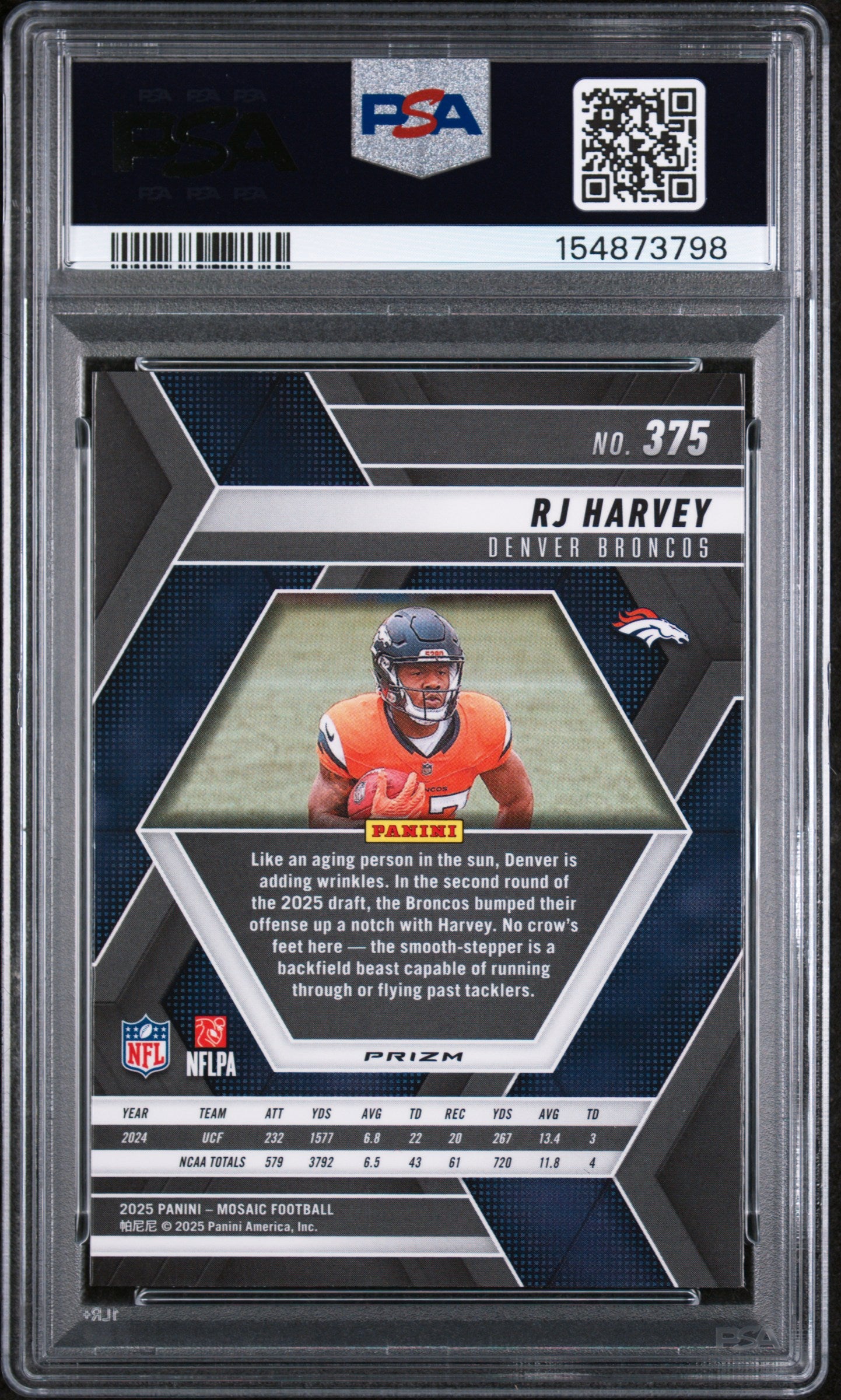 2025 Panini Mosaic Genesis Rj Harvey 9 PSA #375