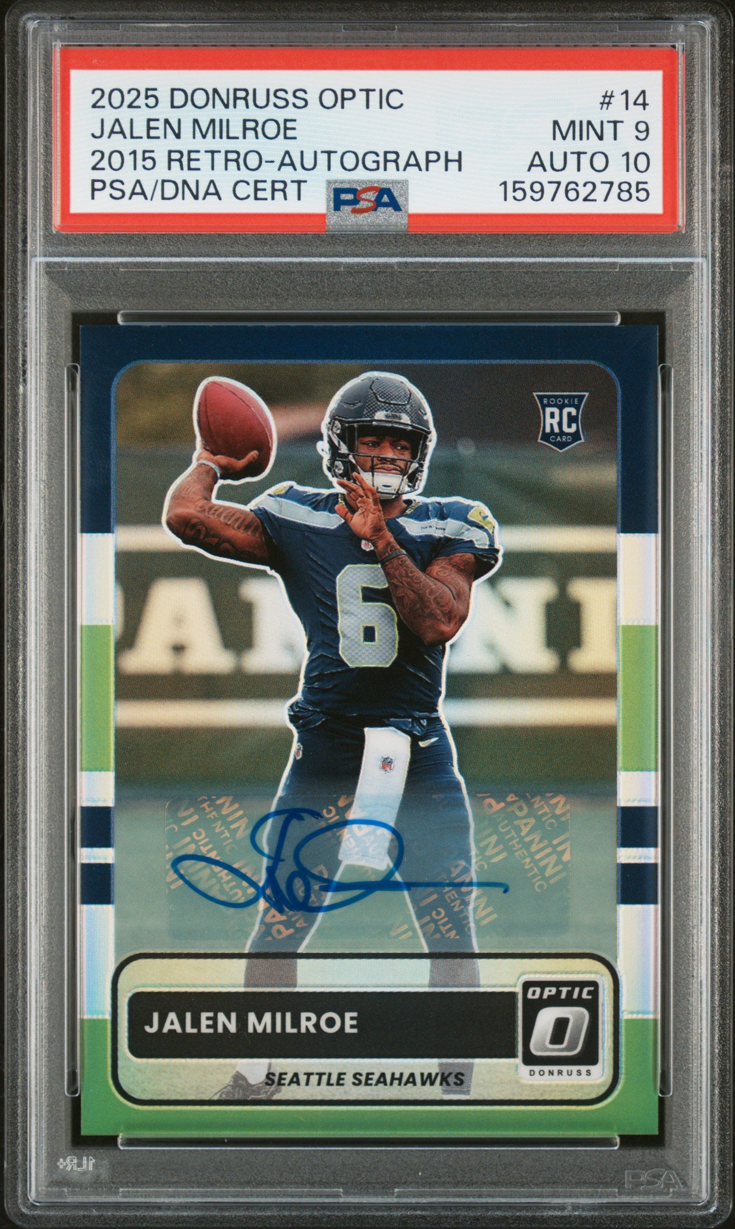 2025 Panini Donruss Opti 2015 Retro Autograph Jalen Milroe 9 Auto PSA #14
