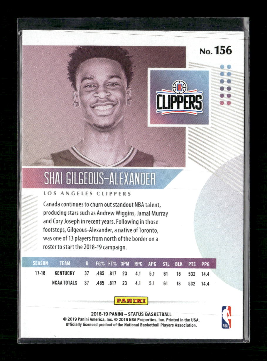 2018-19 Panini Status Purple Shai Gilgeous-Alexander Rookie #156