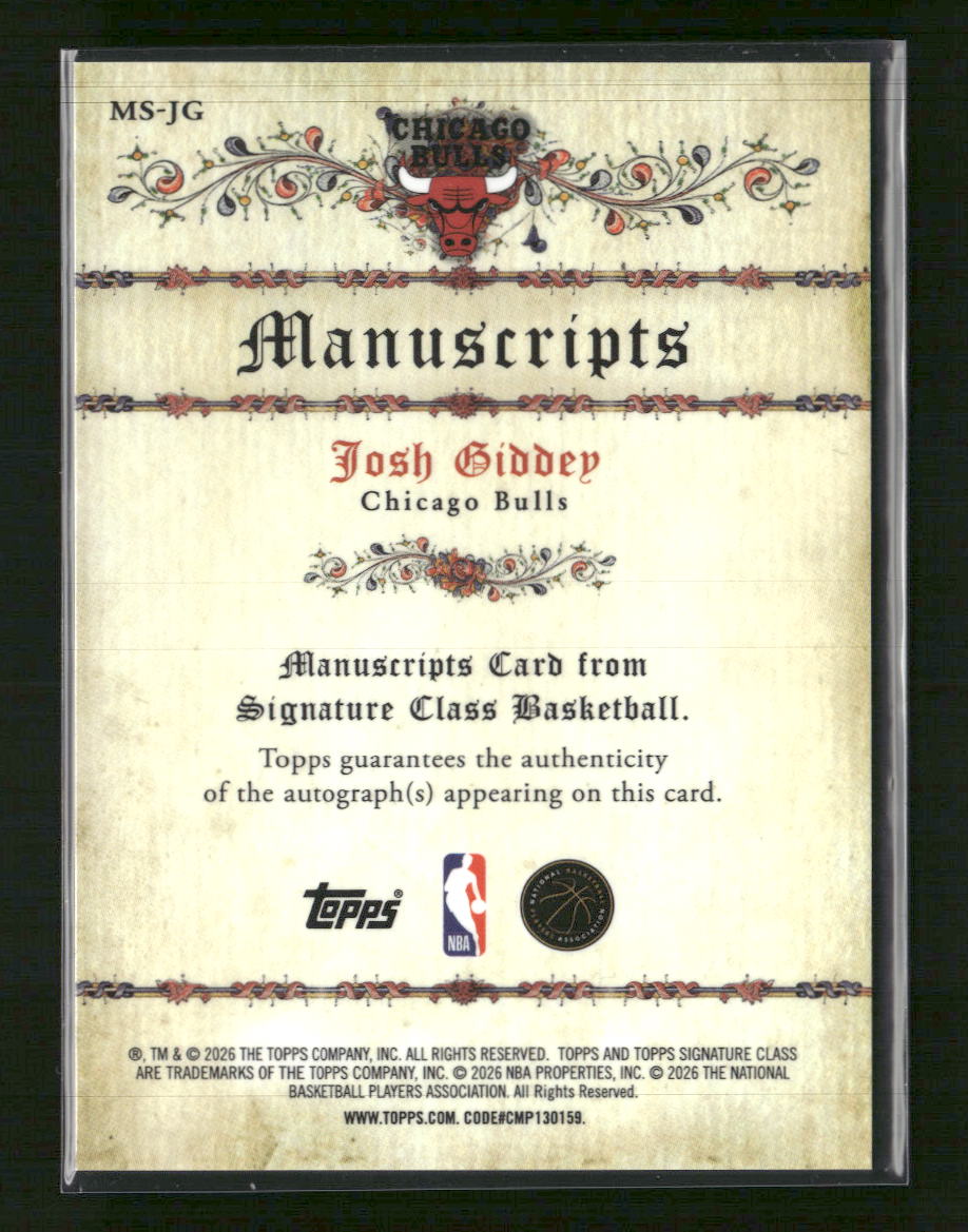 2025-26 Topps Signature Class Manuscripts Josh Giddey Auto #MS-JG