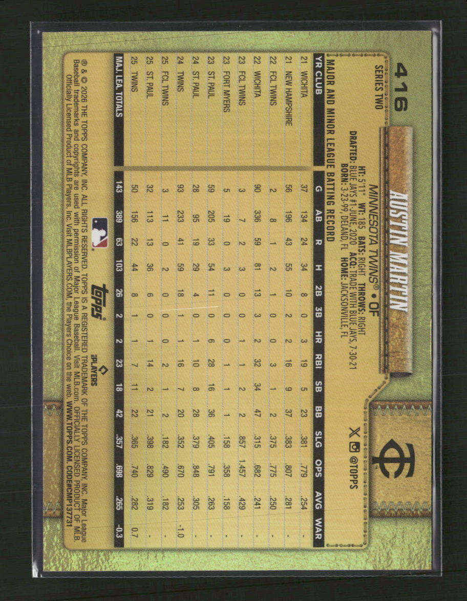 2026 Topps Golden Mirror Variations Austin Martin #416
