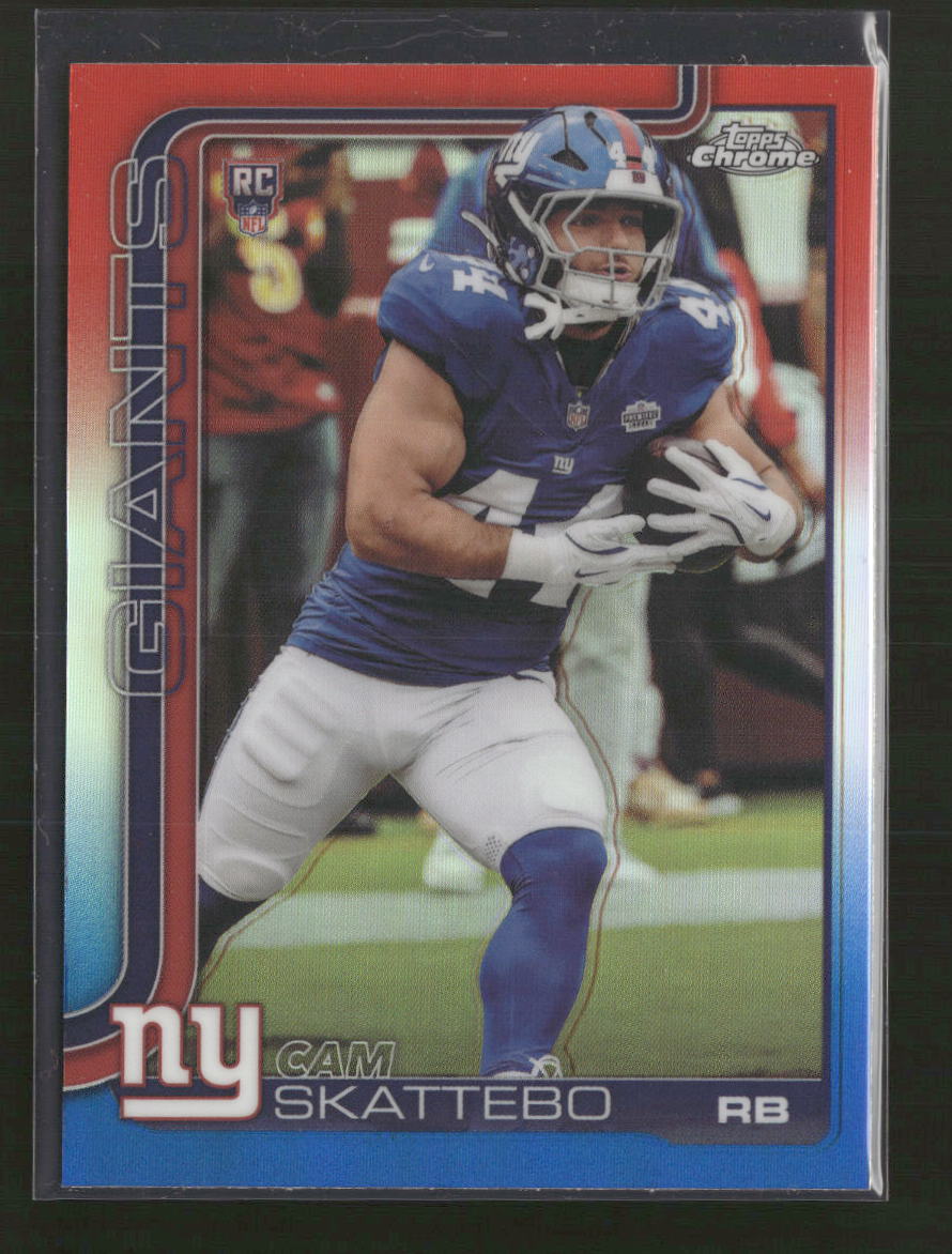 2025 Topps Chrome Red White and Blue Refractor Cam Skattebo Rookie #331
