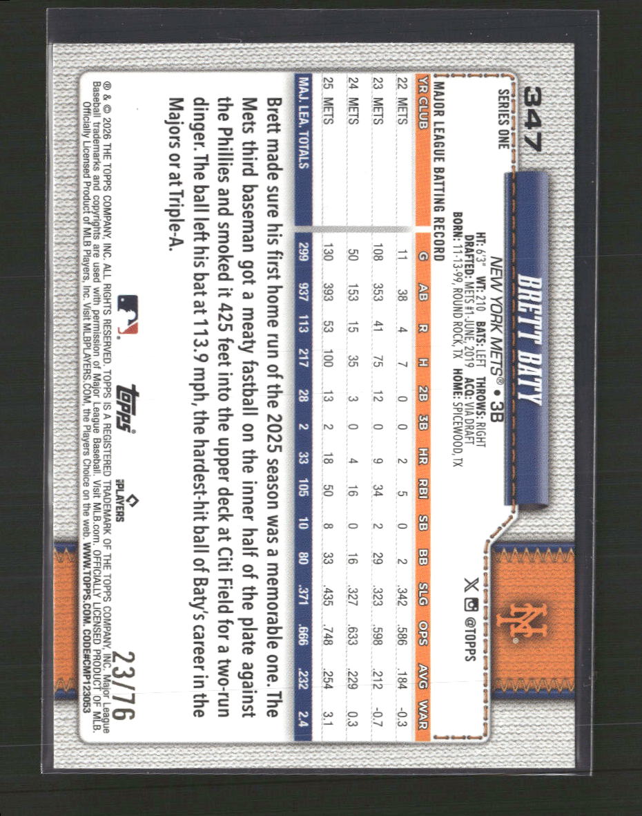 2026 Topps Independence Day Brett Baty #/76 #347