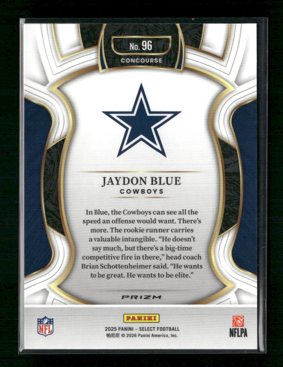 2025 Panini Select Zebra Prizm Shock Jaydon Blue Rookie #96