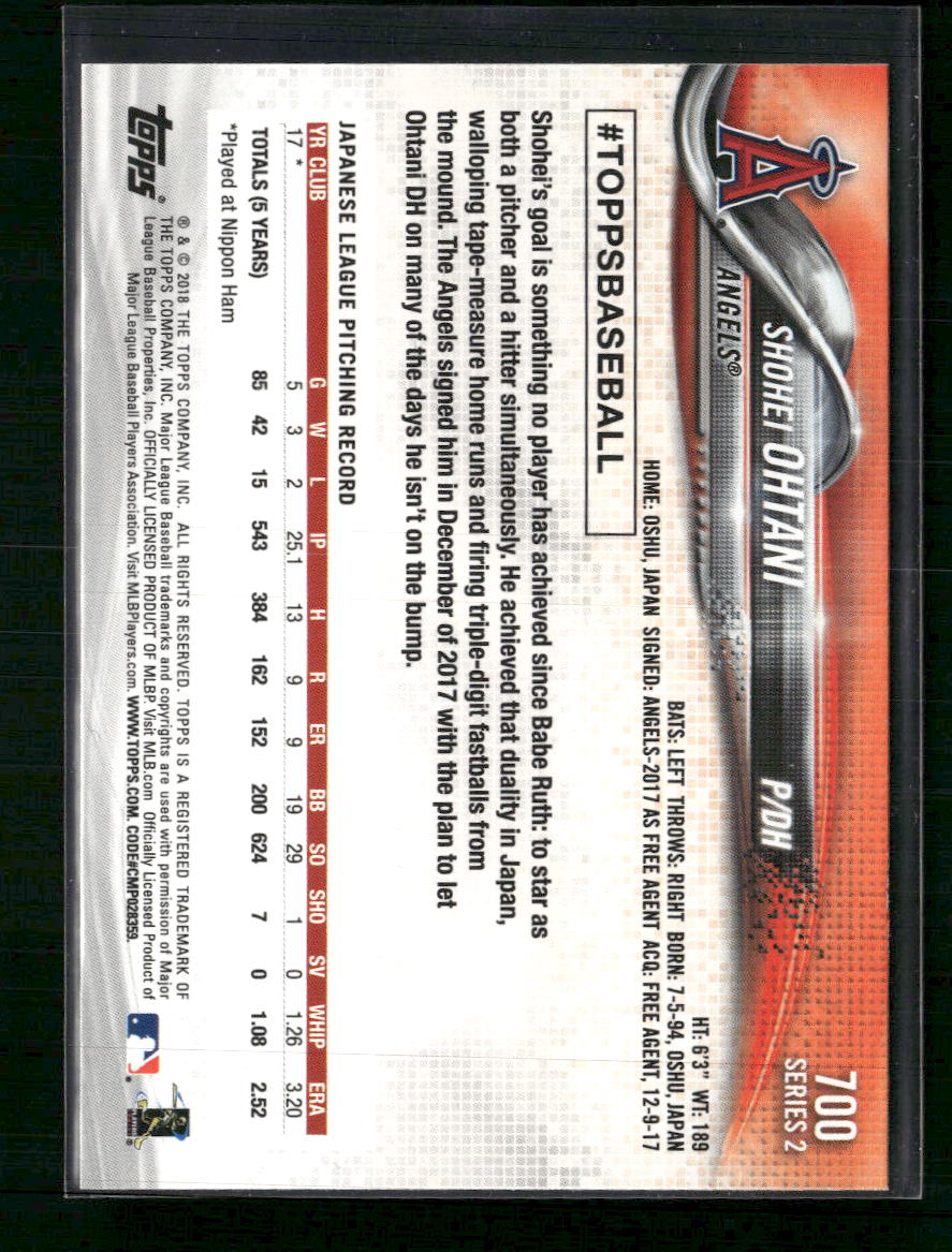 2018 Topps Shohei Ohtani Rookie #700