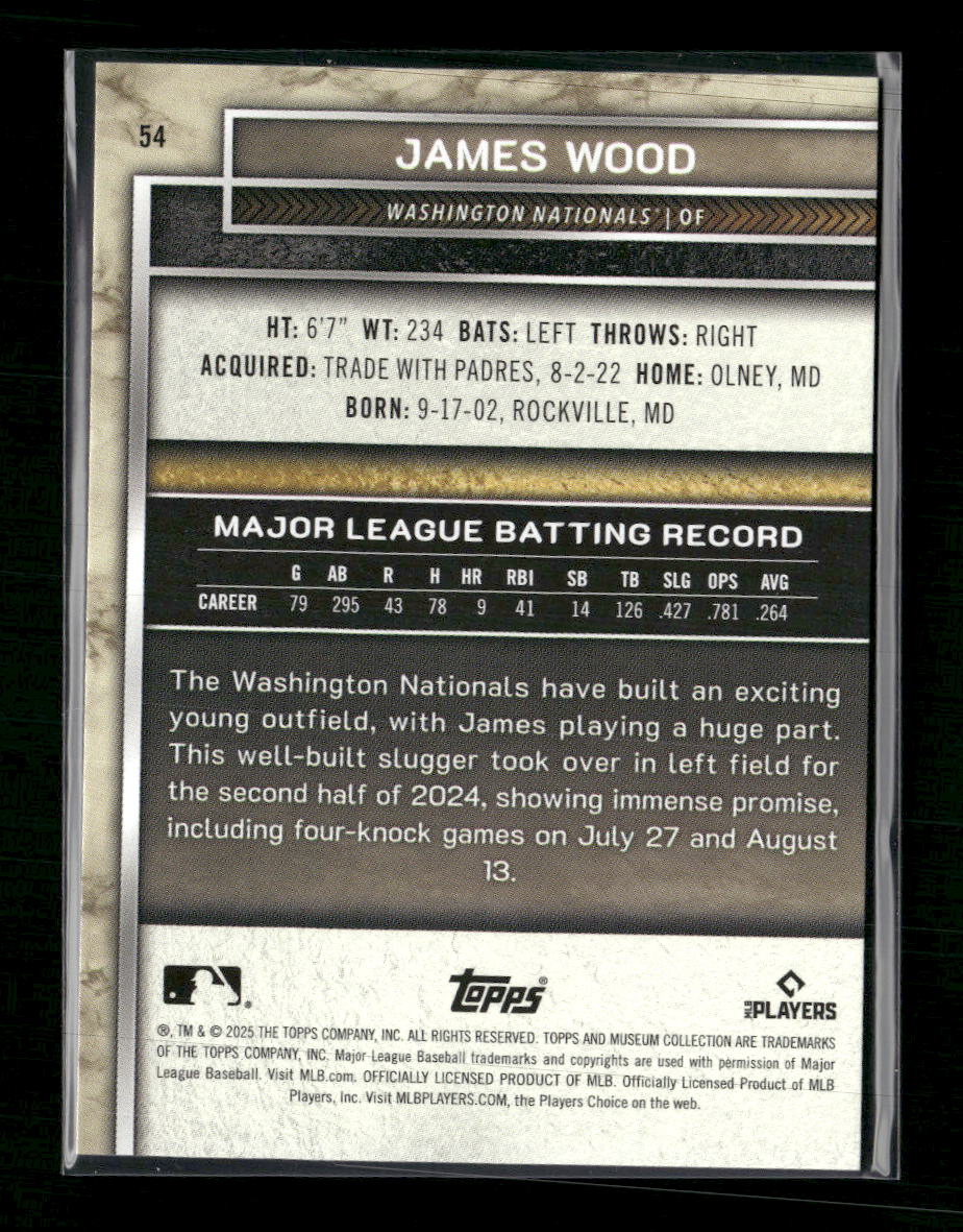 2025 Topps Museum Collection Gold James Wood Rookie #/249 #54