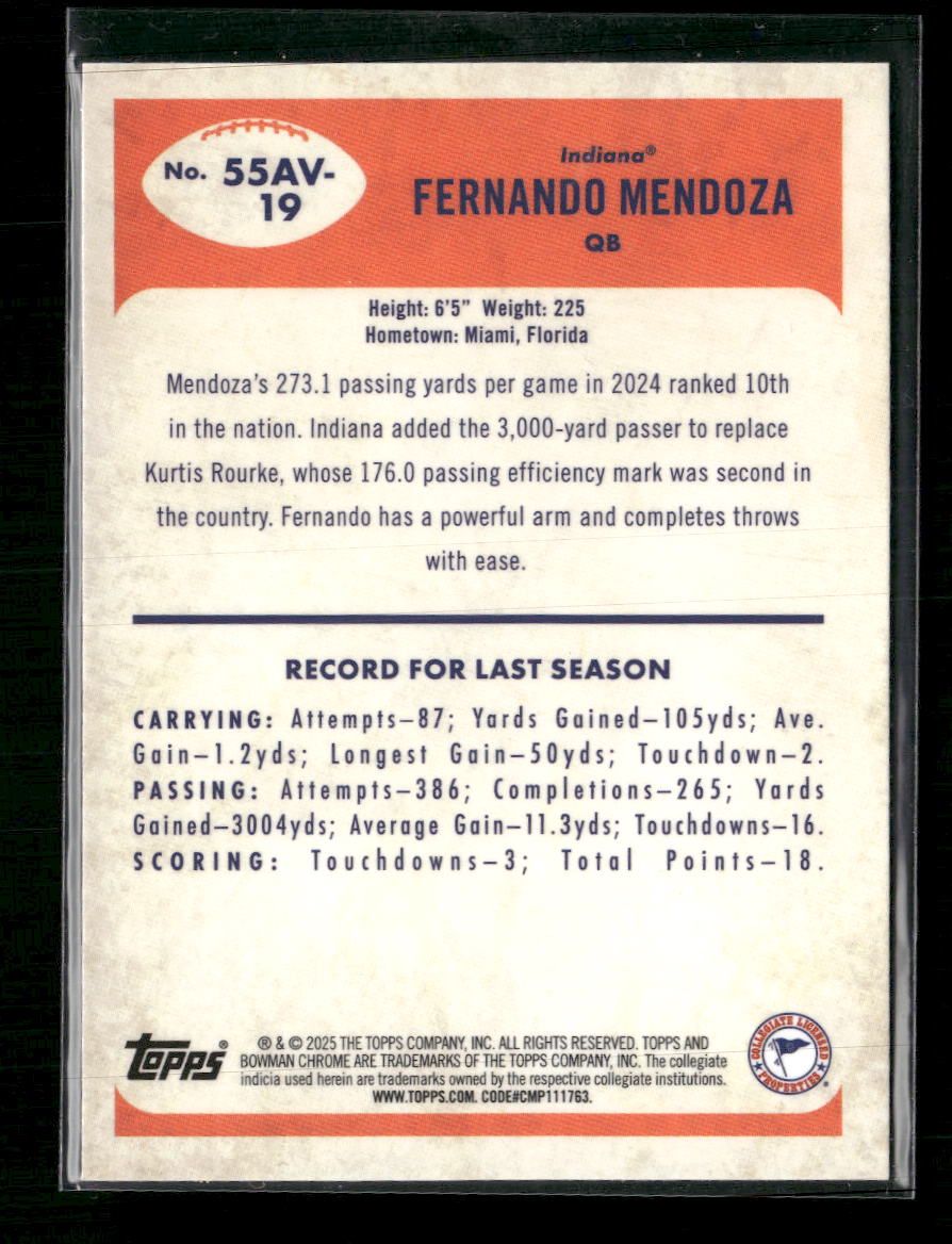 2025 Bowman University Chrome 1955 Bowman Football Fernando Mendoza #55AV-19