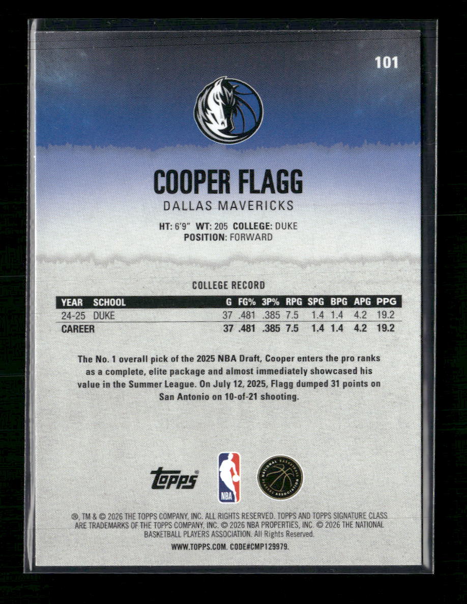 2025-26 Topps Signature Class Blue & Orange Cooper Flagg Rookie #101