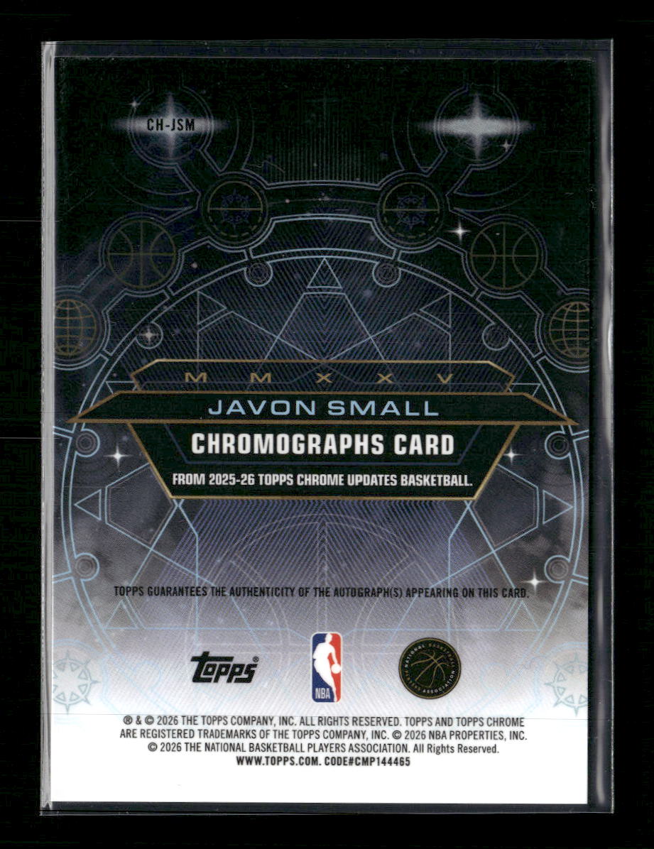2025-26 Topps Chrome Chromographs Card Purple Auto #/75 Javon Small #CH-JSM