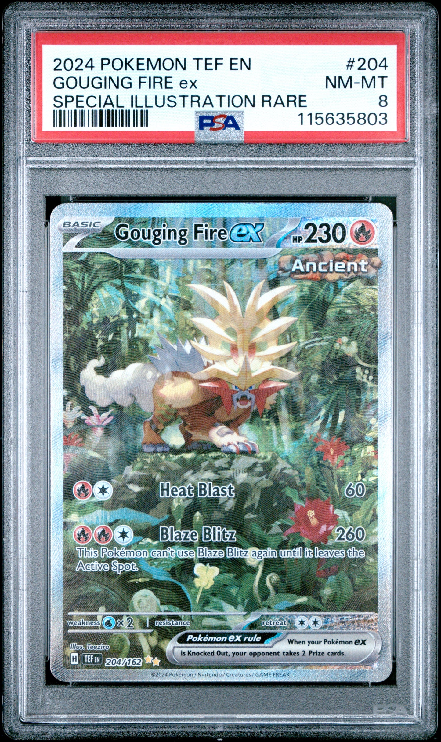 2024 Pokemon Temporal Forces Special Illus Rare Gouging Fire Ex 8 PSA #204
