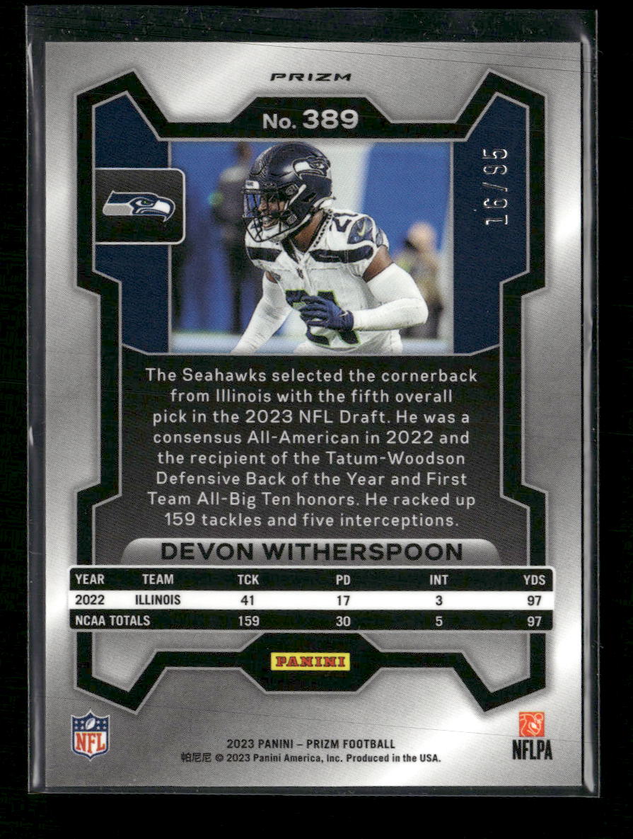2023 Panini Prizm No Huddle Blue Devon Witherspoon #/95 #389
