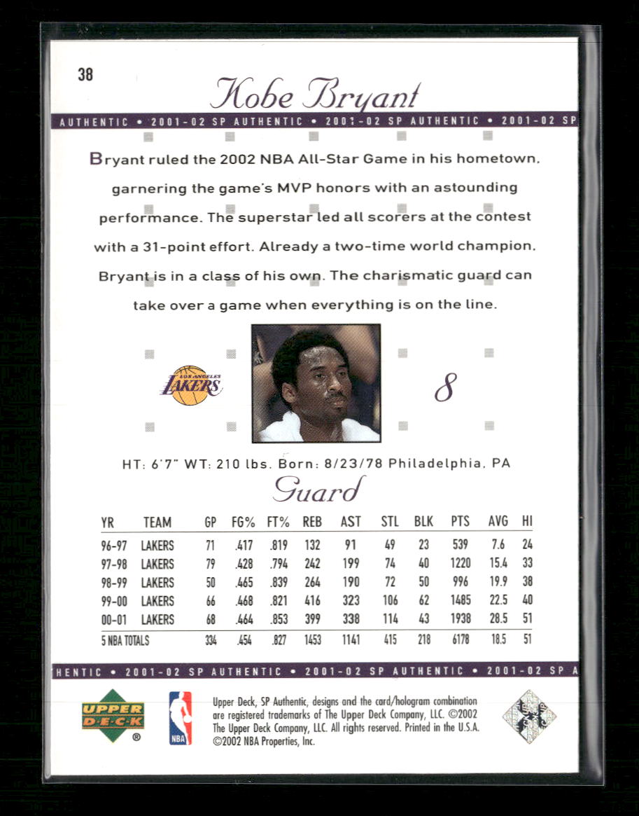 2001-02 SP Authentic Kobe Bryant #38