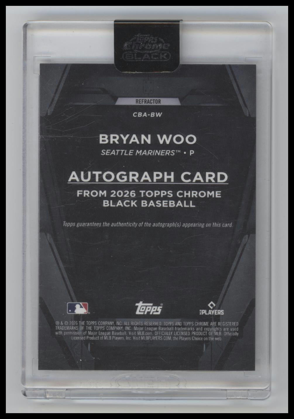 2026 Topps Chrome Black Refractors Bryan Woo #/199 AU #CBA-BW Encased