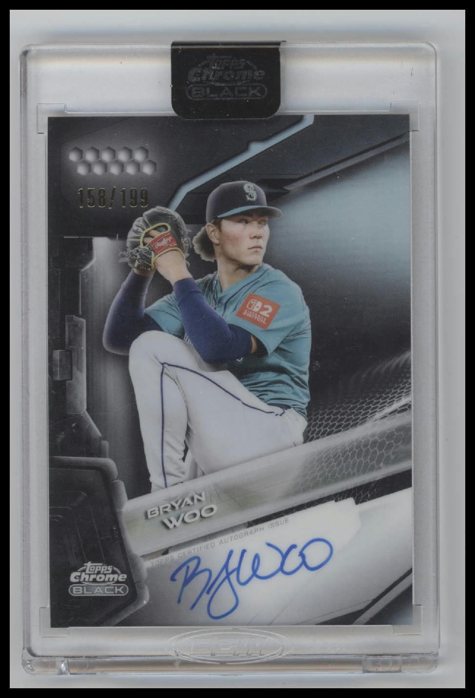 2026 Topps Chrome Black Refractors Bryan Woo #/199 AU #CBA-BW Encased