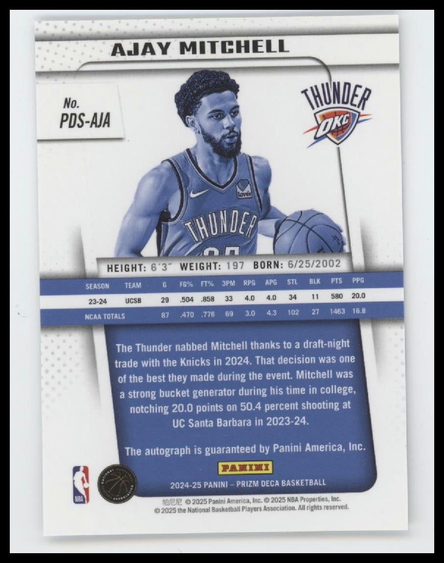 2024-25 Panini Prizm Deca Signatures Ajay Mitchell AU #PDS-AJA