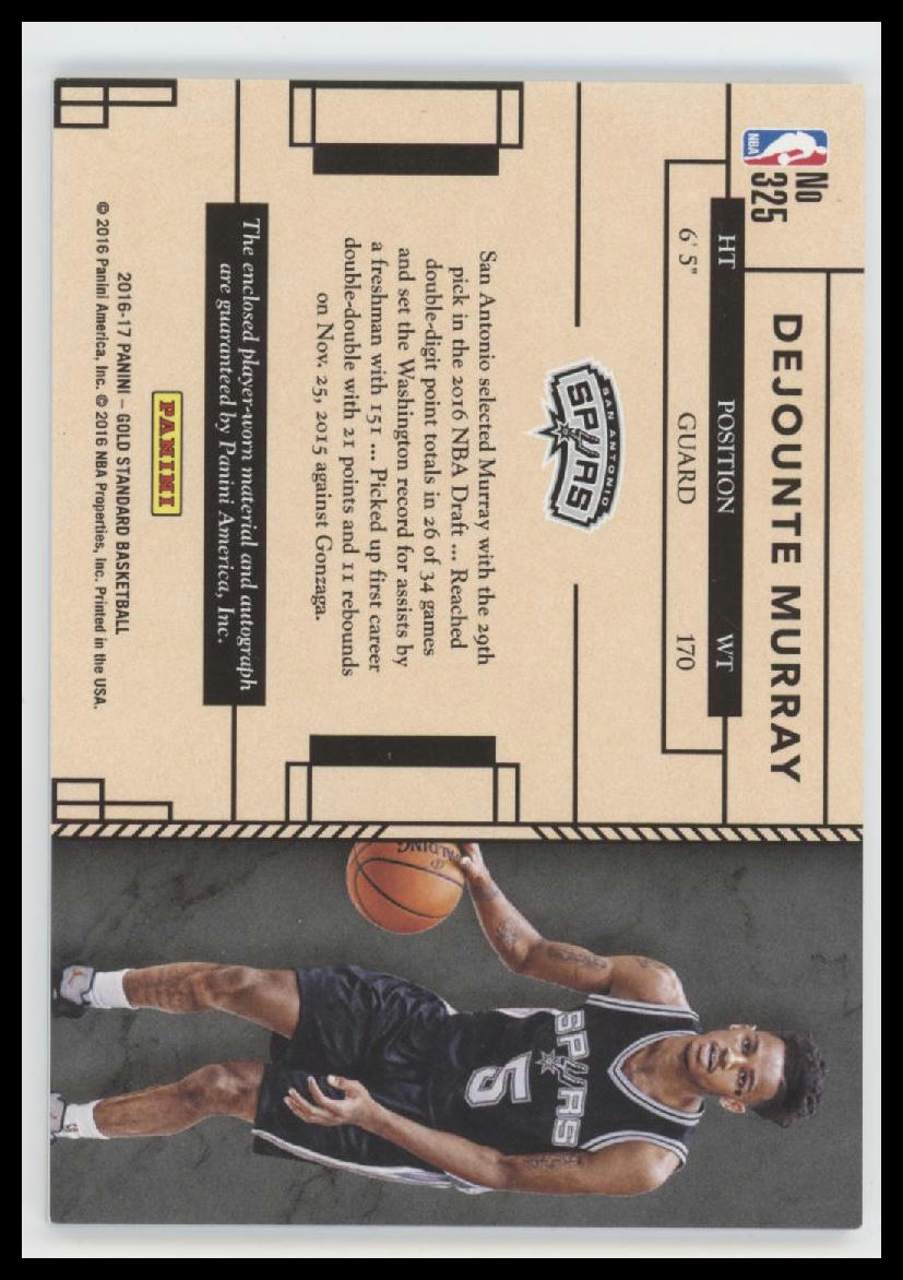2016-17 Panini Gold Standard Rookie Jersey Auto Dejounte Murray RC #/25 #325