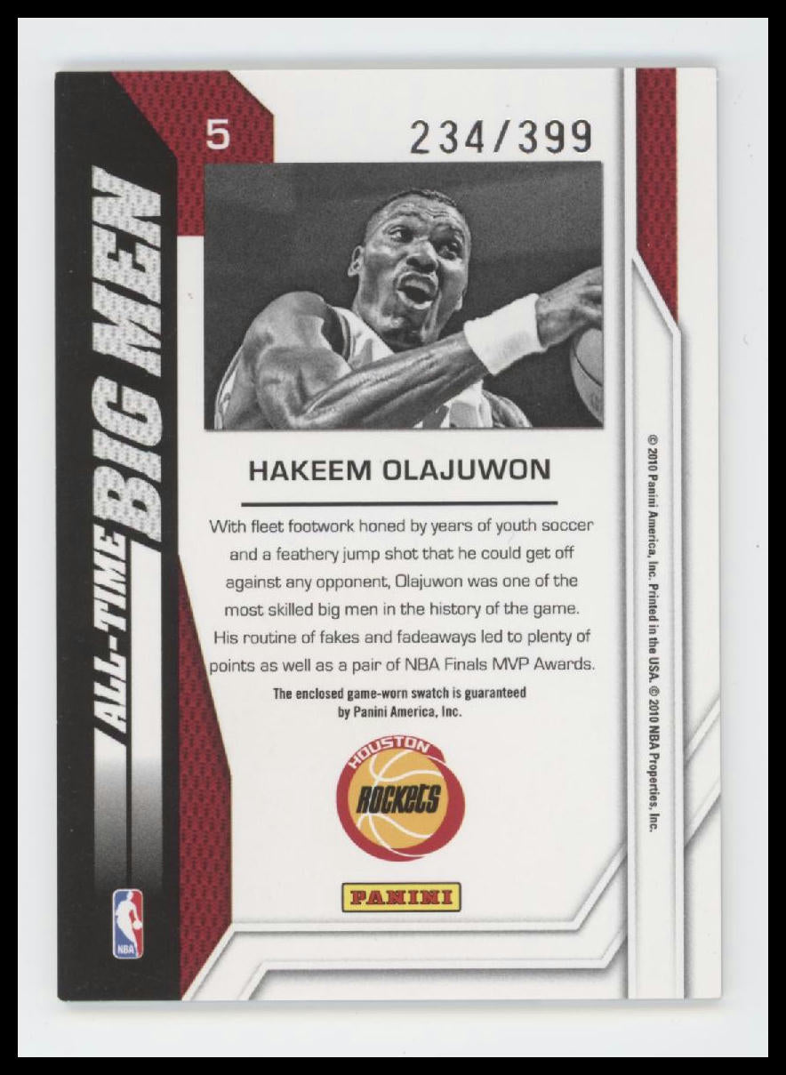 2010-11 Panini Threads All-Time Big Men Materials Hakeem Olajuwon #/399 #5