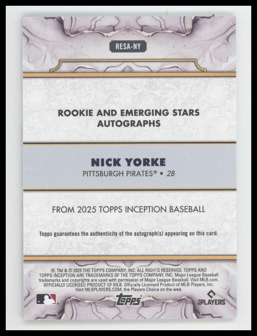 2025 Topps Inception Rookie Auto Gold #/50 Nick Yorke #RESA-NY