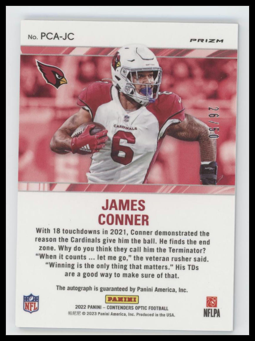 2022 Panini Contenders Optic Perenial Contenders Auto #/50 James Conner #PCA-JC