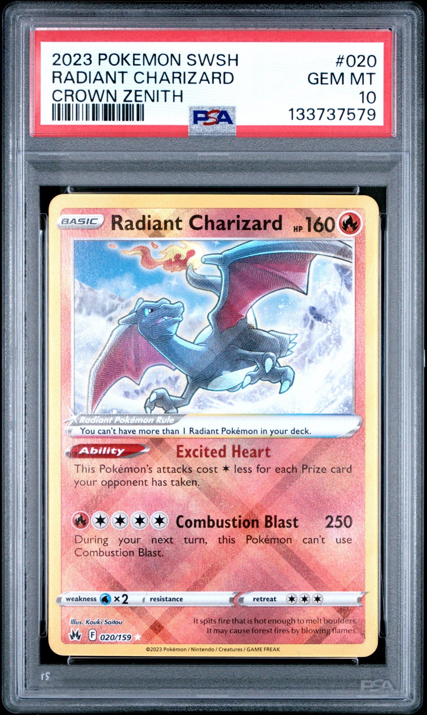 2023 Pokemon Sword And Shield Crown Zenith Radiant Charizard 10 PSA #020