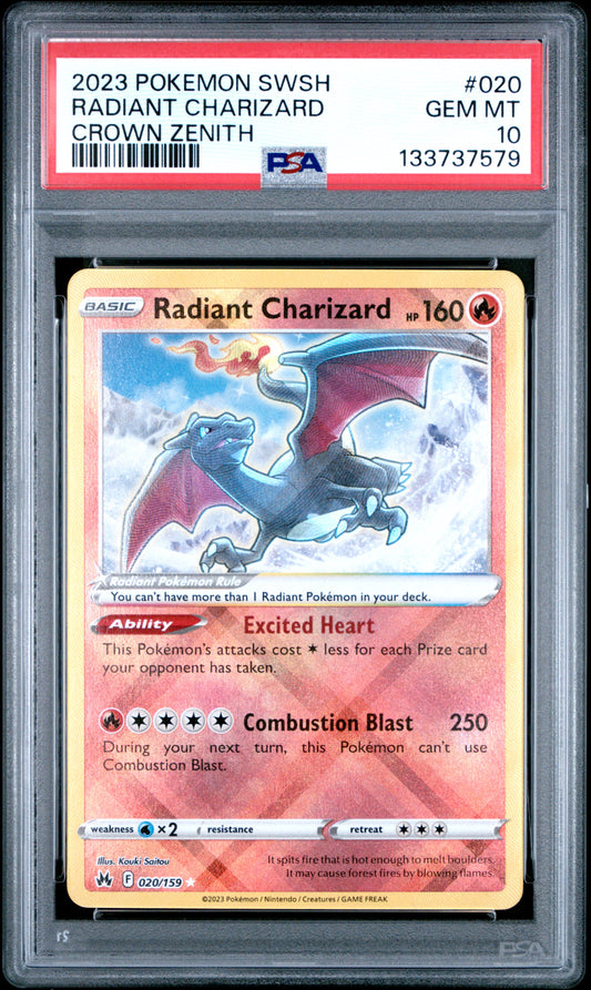 2023 Pokemon Sword And Shield Crown Zenith Radiant Charizard 10 PSA #020