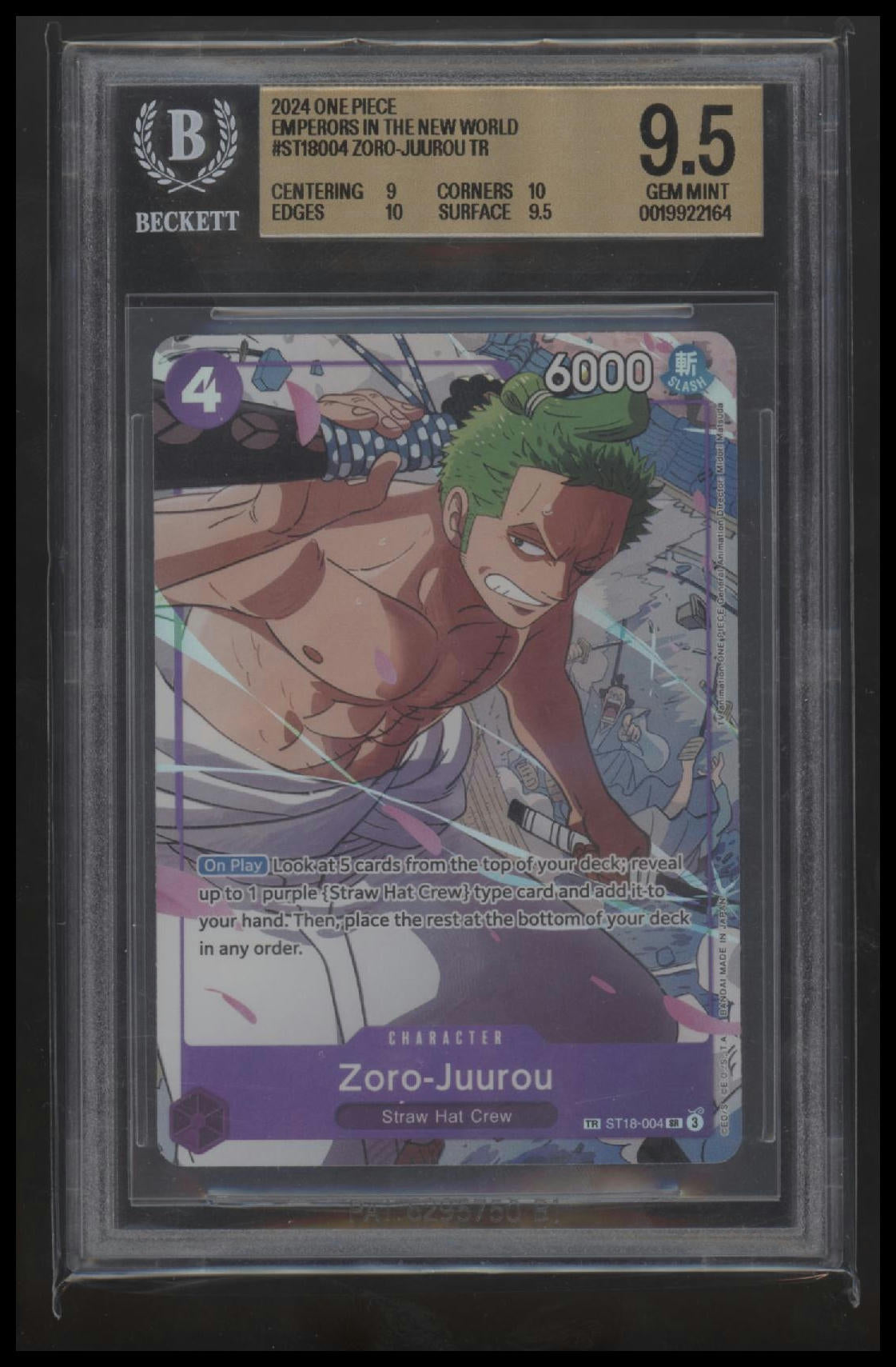2024 One Piece E N W Zoro-Juurou TR 9.5 BGS #ST18-004