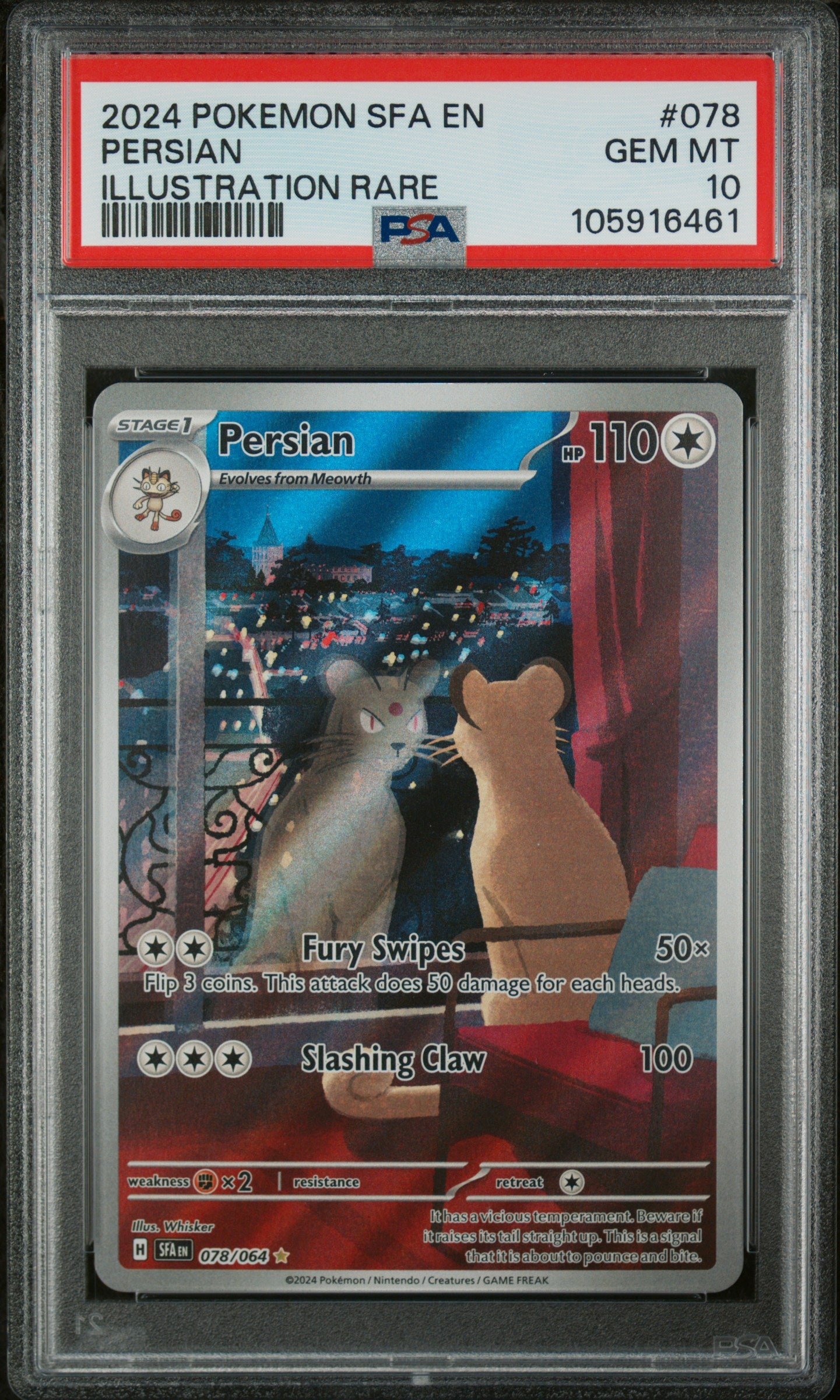 2024 Pokemon Sfa En-Shrouded Fable Illustration Rare Persian 10 PSA #078