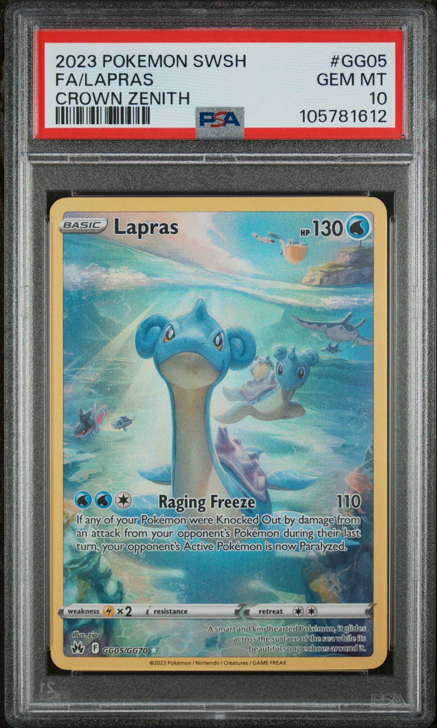 2023 Pokemon Sword And Shield Crown Zenith Crown Zenith Fa/Lapras 10 PSA #GG05