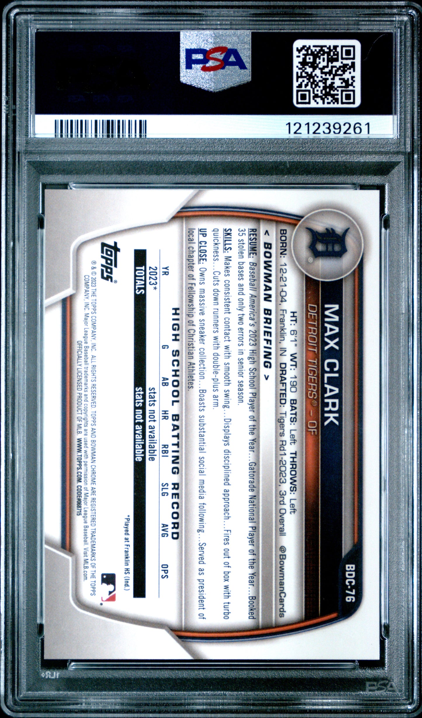 2023 Bowman Draft Chrome-Variation Max Clark 8 PSA #BDC76