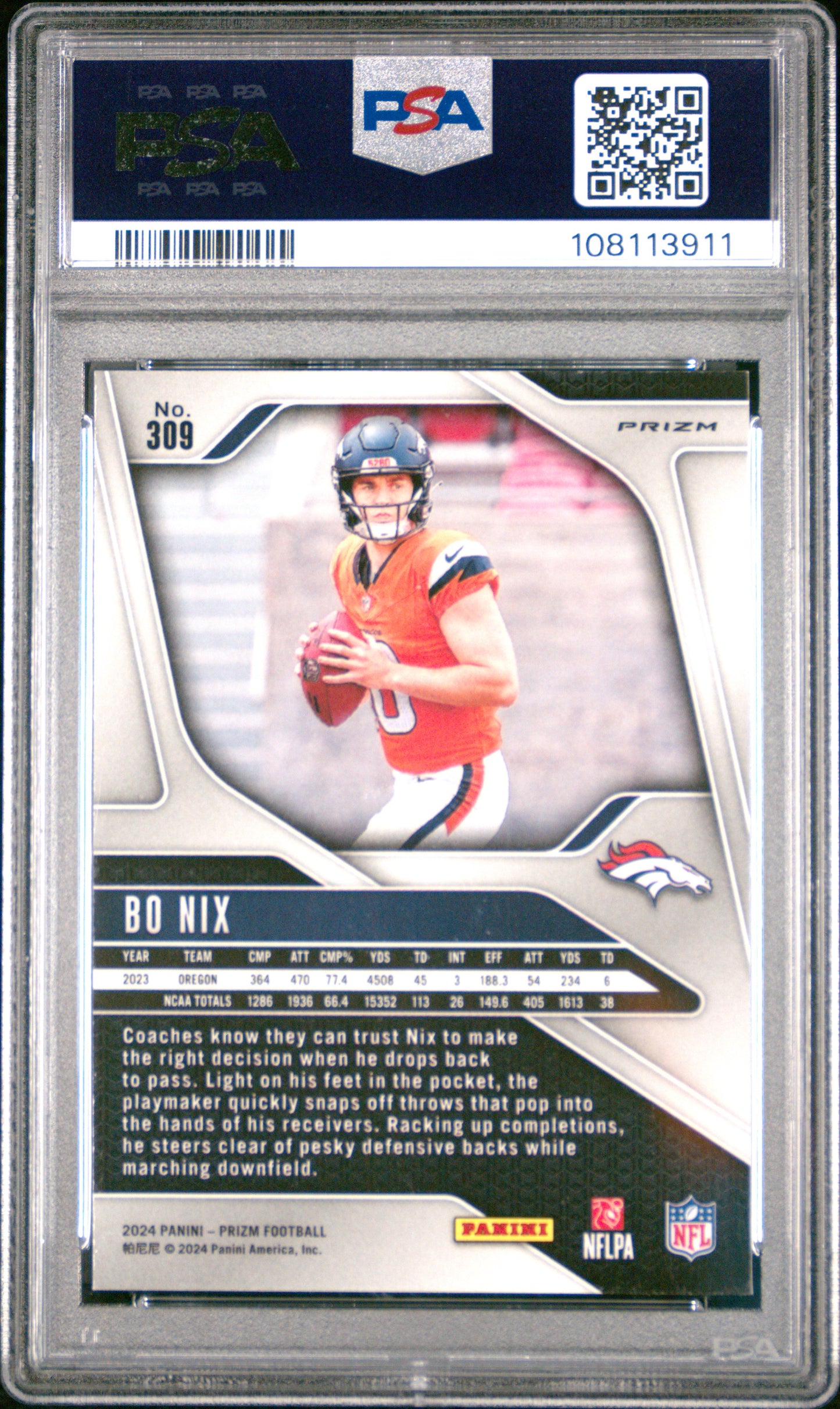 2024 Panini Prizm Neon Green Pulsar Bo Nix 9 PSA #309