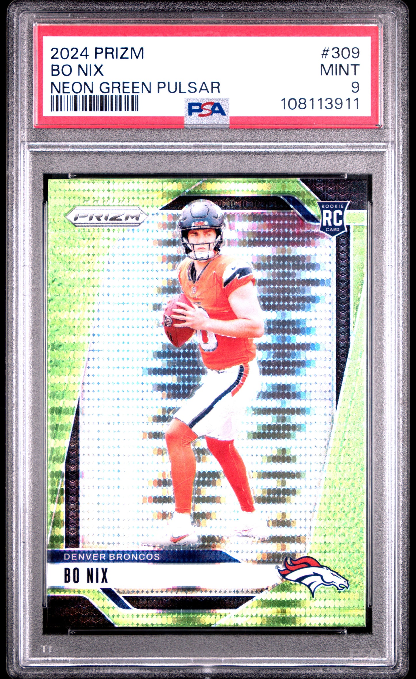 2024 Panini Prizm Neon Green Pulsar Bo Nix 9 PSA #309