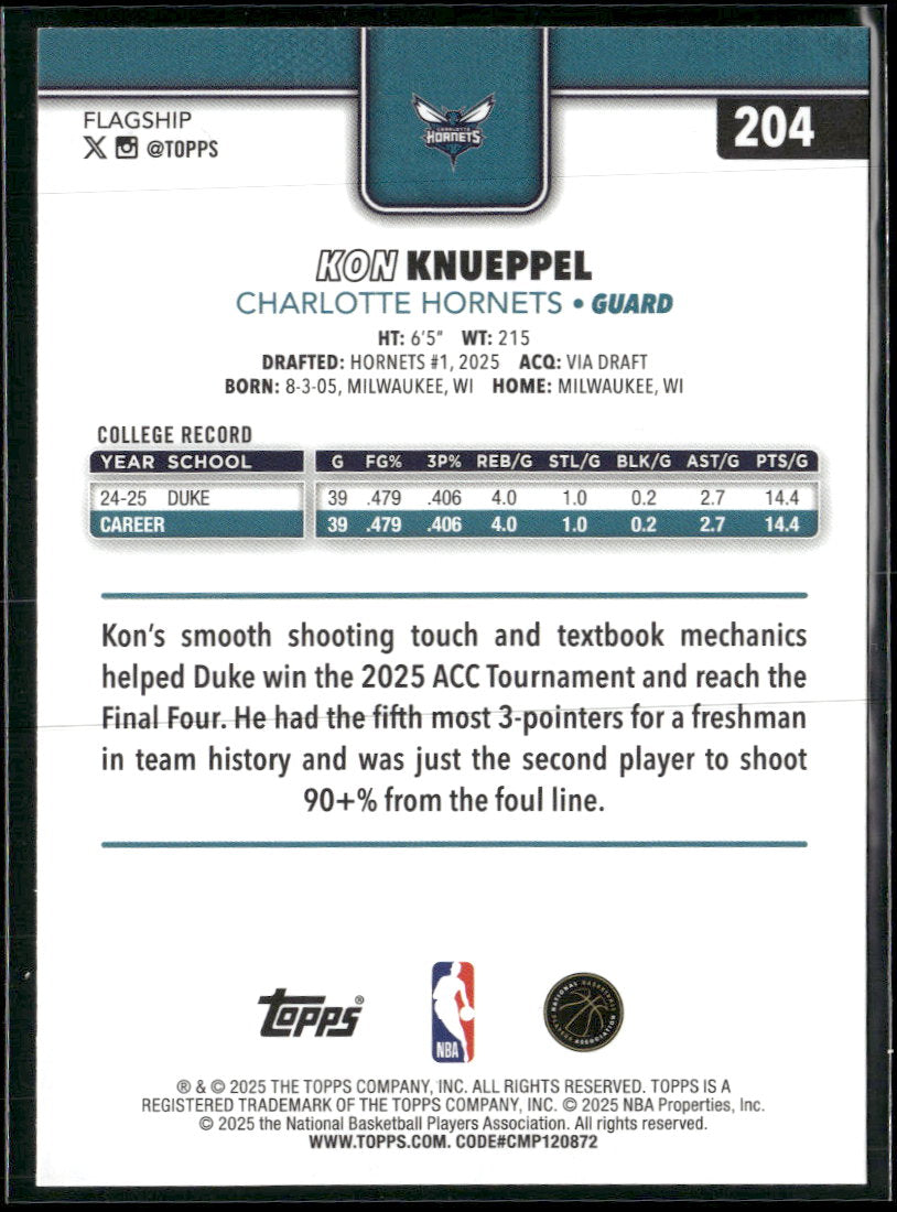 2025-26 Topps Holofoil Kon Knueppel RC #204