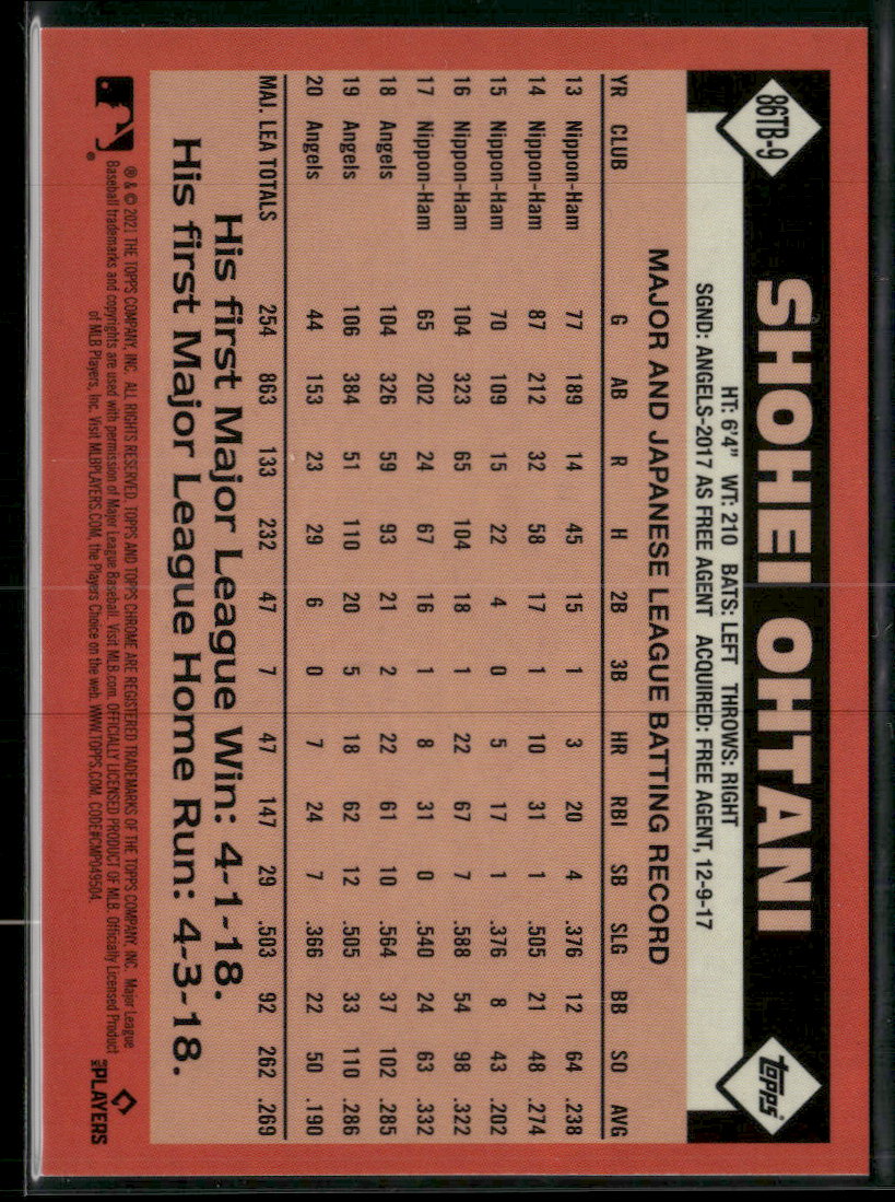 2021 Topps Chrome Ben Baller Edition 1986 Topps Baseball Shohei Ohtani #86TB-9