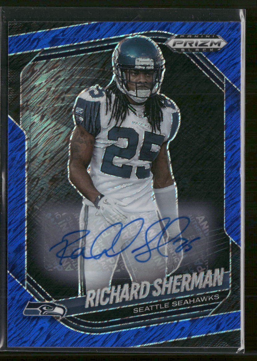 2025 Panini Prizm Black Auto Prizms Blue Shimmer Richard Sherman #/15 AU #136