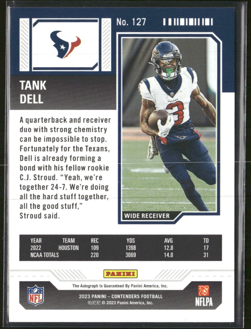 2023 Panini Contenders Playoff Ticket Tank Dell RC #/149 AU #127