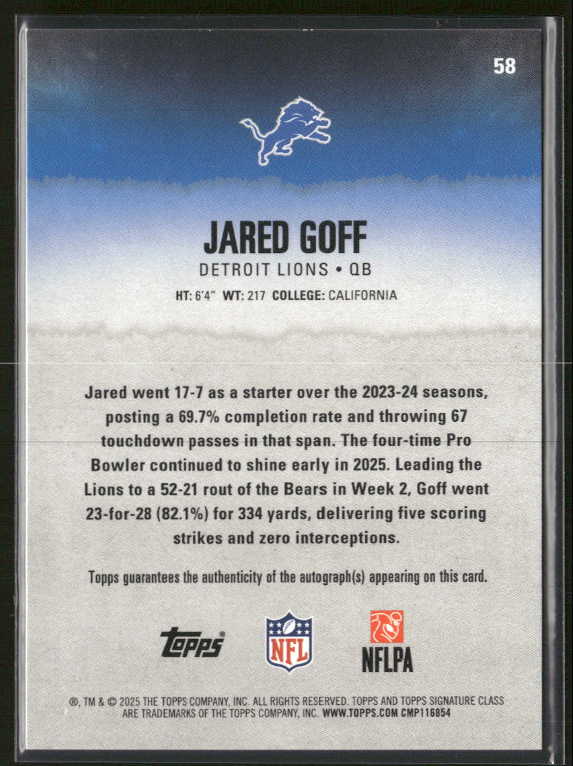 2025 Topps Signature Class Autographs Orange Jared Goff #/50 AU #58