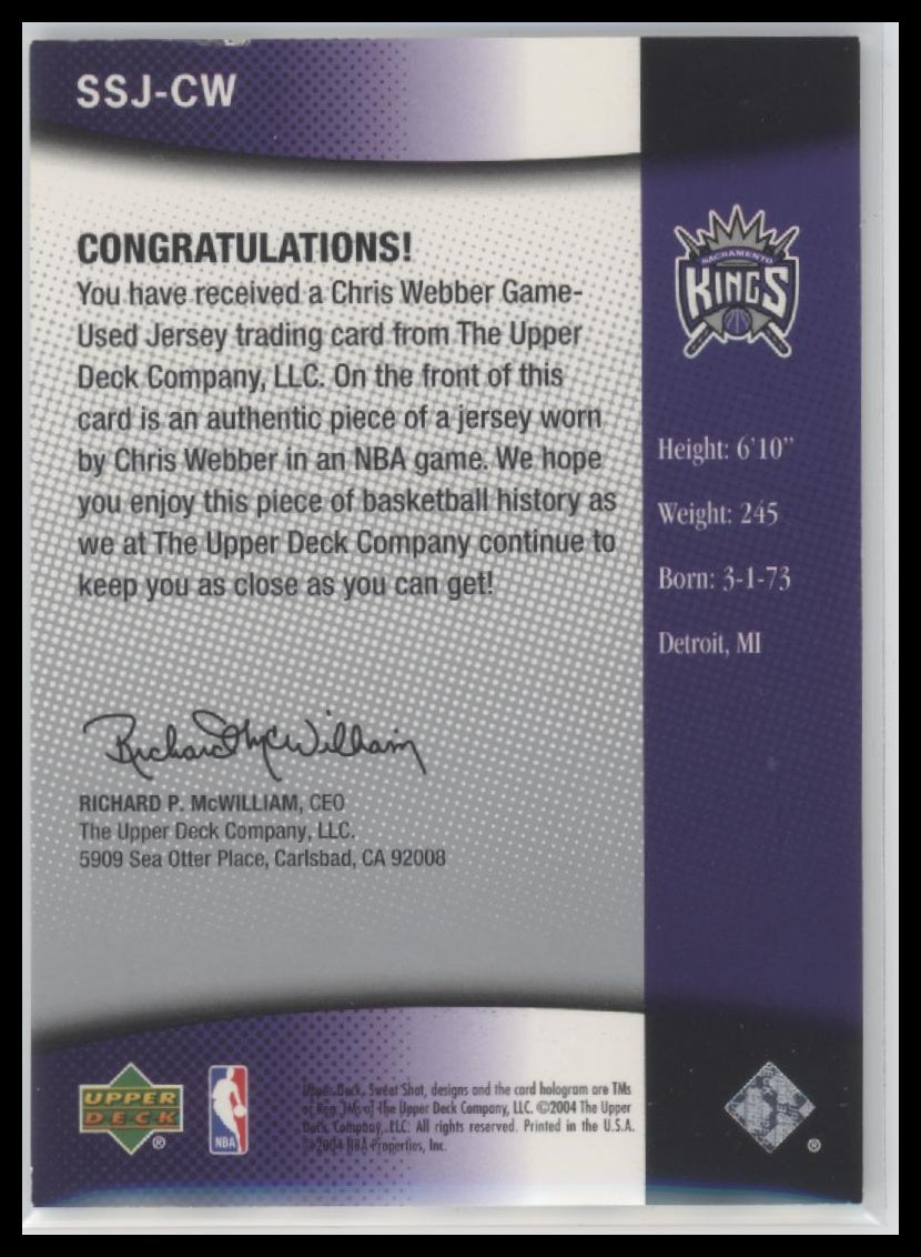 2004-05 Upper Deck Sweet Shot Sweet Shot Jersey Chris Webber #SSJ-CW
